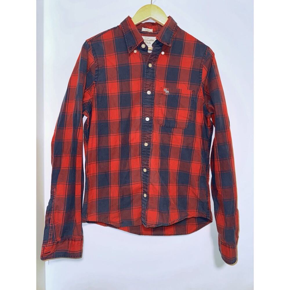 Abercrombie & Fitch Mens LARGE Muscle Long Sleeve Plaid Flannel Shirt Button Up